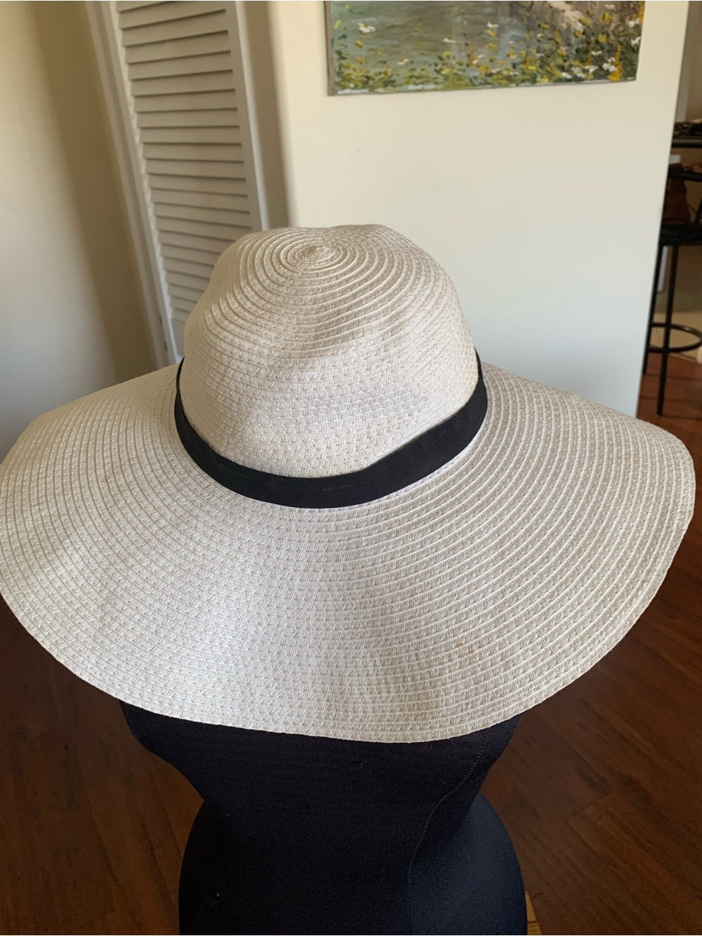 Wide-Brim Straw Sun Hat with Black Trim - Women's Beach Hat - Picture 2 of 4